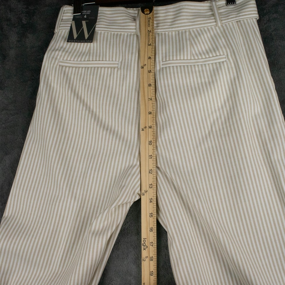 Worthington Womens 4‎ Wide Leg Striped High Rise Pants Tie Waist Academia Boho - Picture 7 of 12